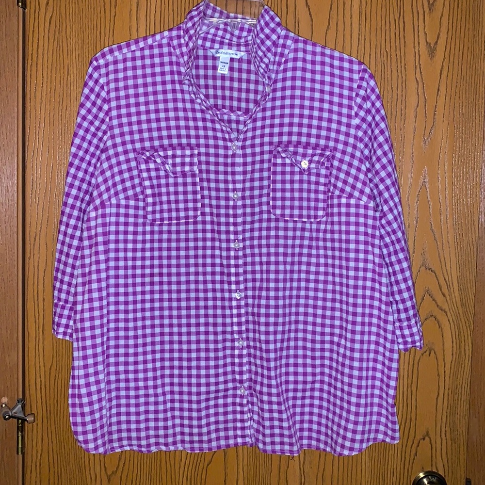 Gingham 3/4 Sleeve Blouse